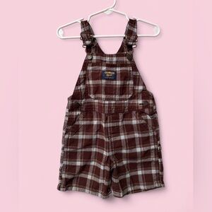 OshKosh B’gosh Blue and Brown Plaid Short Overalls | Size 18 Months